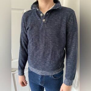 Nautica Navy Collar Quarter Button Up Sweater with Side Seam Pockets Size Medium